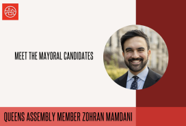 Graphic of Zohran Mamdani with the line "meet the mayoral candidates"